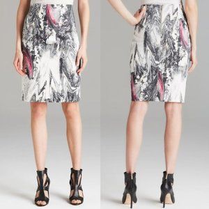 Rachel Roy Vivid Marble Print Pencil Skirt In White Black Pink Size 4 EUC